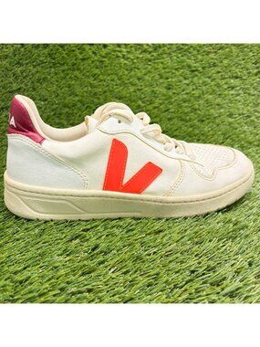 Veja V-10 CWL Womens Size 9 White Orange Athletic Lifestyle Shoes Sneakers
